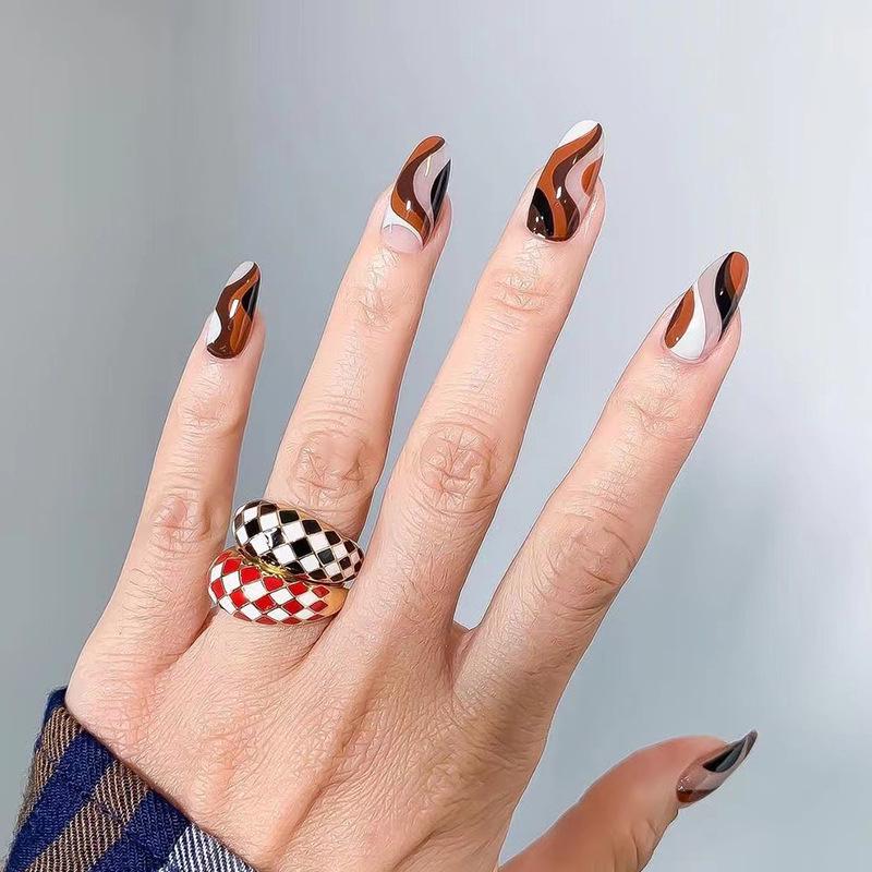 French Manicure Line Art Press-On Nails - Dark Current Style Wearable Nail Stickers