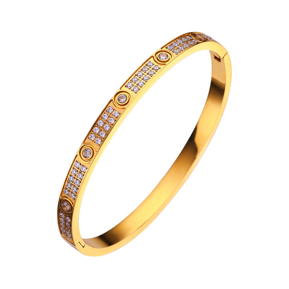Neues Design Goldfarbe Zirkon und Kreuzmutter Nagelarmband Gold & Armreif für Frau Edelstahl Schraubschmuck