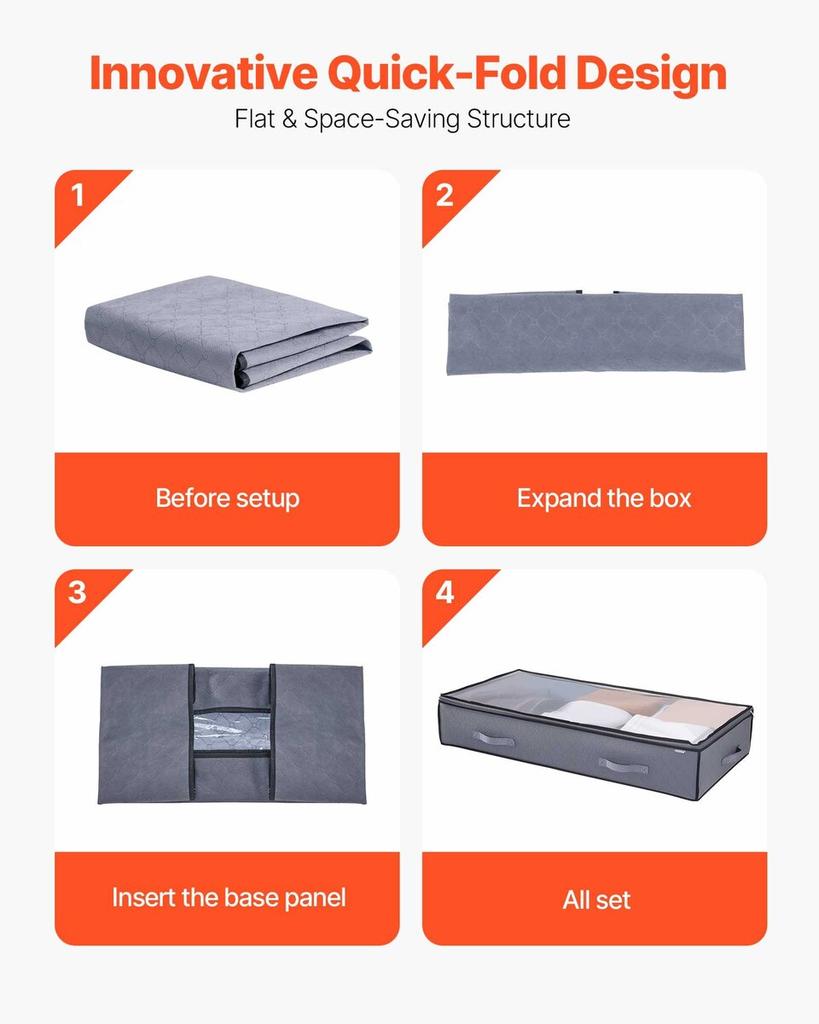 Under Bed Storage with Clear Lids, 996 X 500 X 180 Mm, 90L Large Underbed Clothes Storage Containers, Low Profile Under Bed Drawer Shoe Organizer Bins