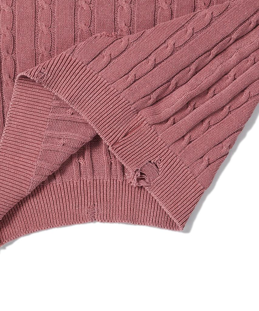BEYOND CLOSET [Collection Line] Vintage Damaged Point Cable Knit Dull Pink