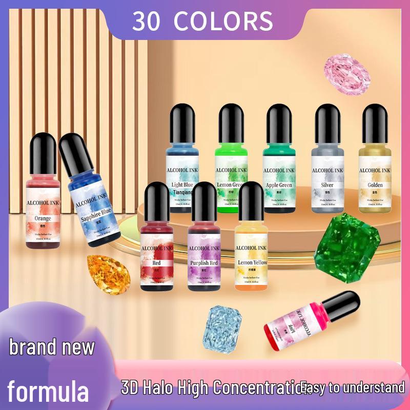 Automatic Diffusion 3D Bleeding Effect Crystal Epoxy Colorant - 30-Color DIY Alcohol Ink Set