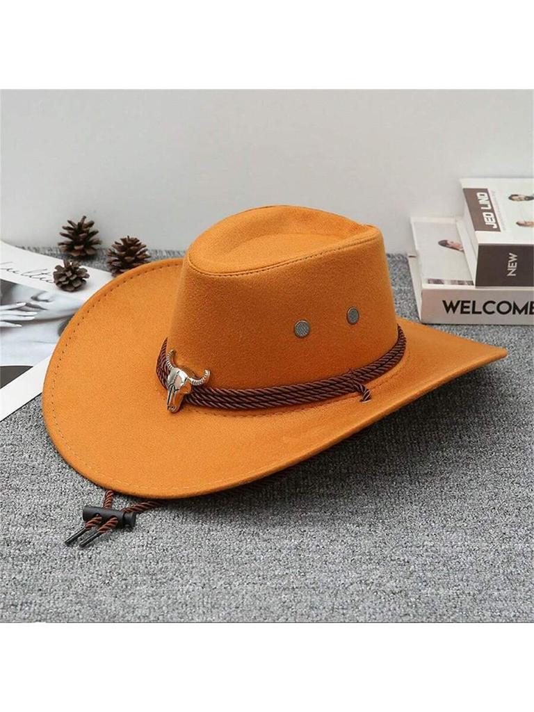 Western Hat With Cow Skull Decor Wide Brim Sun Hat For Outdoor Party