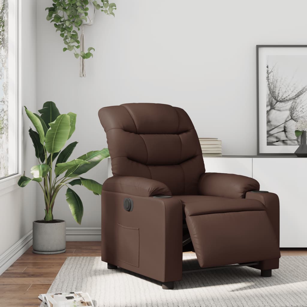 Electric Recliner Chair Brown Faux Leather