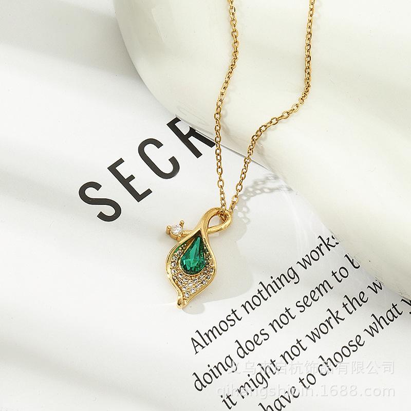Small Leaf Necklace Women'S Light Luxury High-End Simple, Fresh And Natural Versatile Micro-Inlaid Zircon Pendant With Jewelry