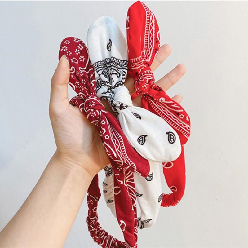 Bentite boho cu funde pentru femei Bandana vintage cachelure cu flori Imprimate bentiță elastică pentru ureche de iepure Bandaj cu imprimeu caju Accesorii drăguțe pentru păr