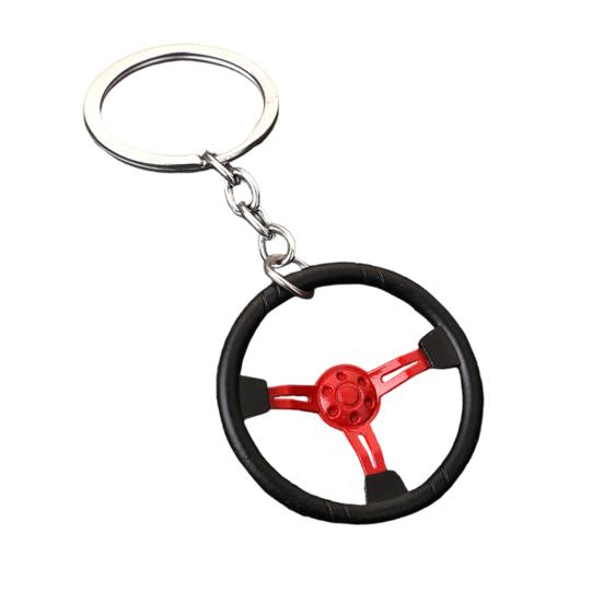 

3-Spoke Race Car Steering Wheel Keychain - Zinc Alloy Metal Keyring for Men, Creative Racing Gift Accessories красный