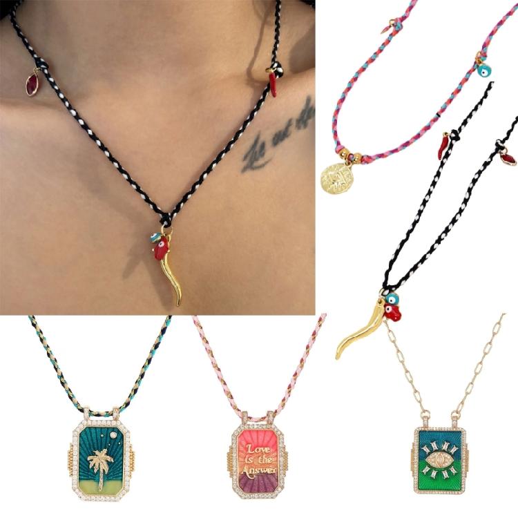 Modischer Schmuck Baumwollseil-Halskette Lebhafte Baumwollseil-Halskette mit Pepper Devil Eye-Anhänger für Zusammenkünfte