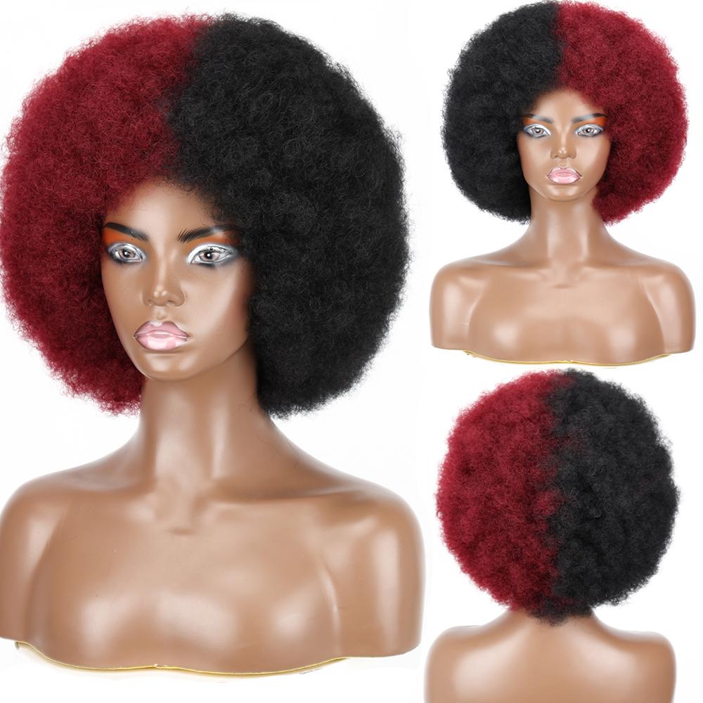 MISSQUEEN Syntetisk afro kinky krøllet fluffy parykk for kvinner Myke korthårsparykker med smell for festdans Cosplay parykker