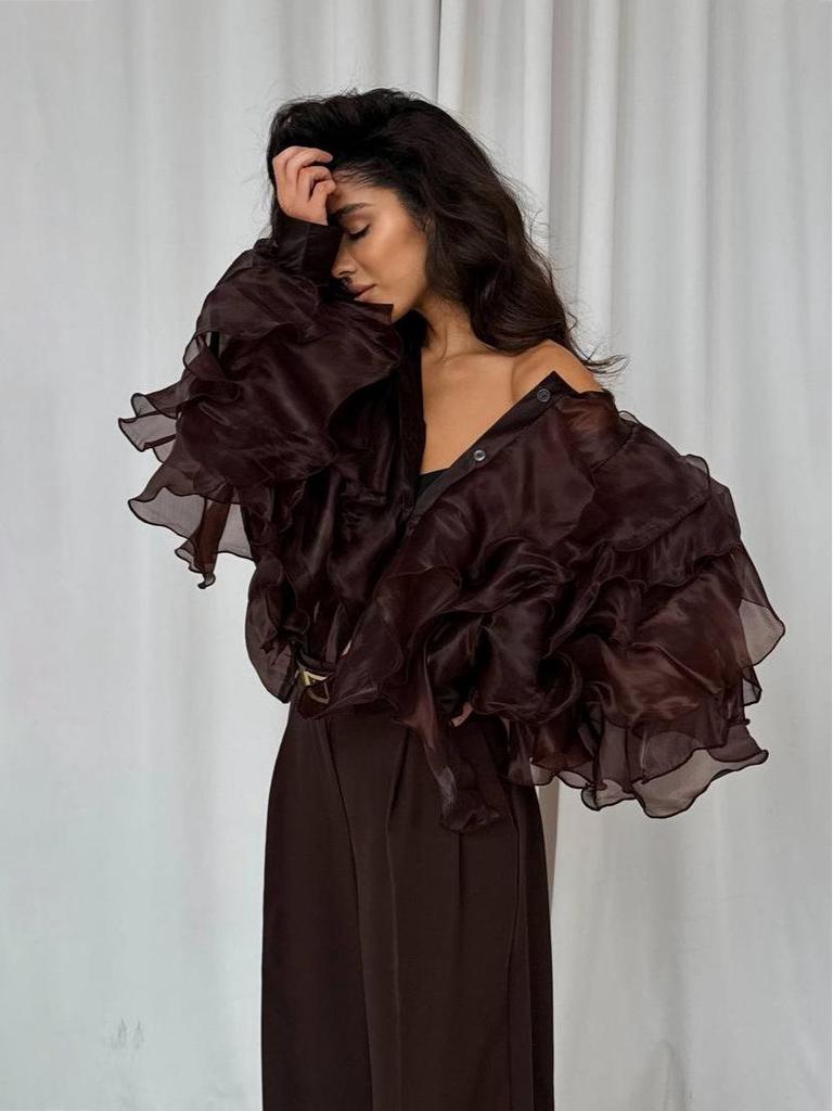 Women's Retro Tulle Irregular Ruffle Shirt - 2025 Collection