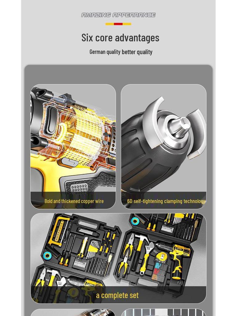 Aierde Multifunctional Household Tool Set with Electric Drill for Woodworking and Repairs