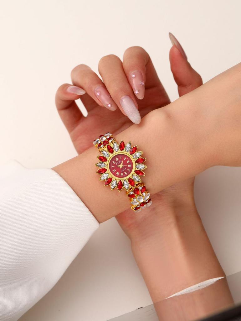 New creative flower curve design flower shape diamond women's quartz watch bracelet watch