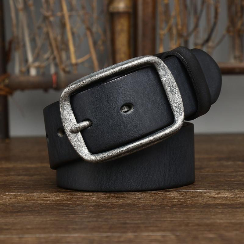 

3.8CM Thick Cowhide Belt Men s Steel Buckle Top Cowskin All-match Casual Jeans Belt High Quality Retro Luxury Men Strap 125cm чорний