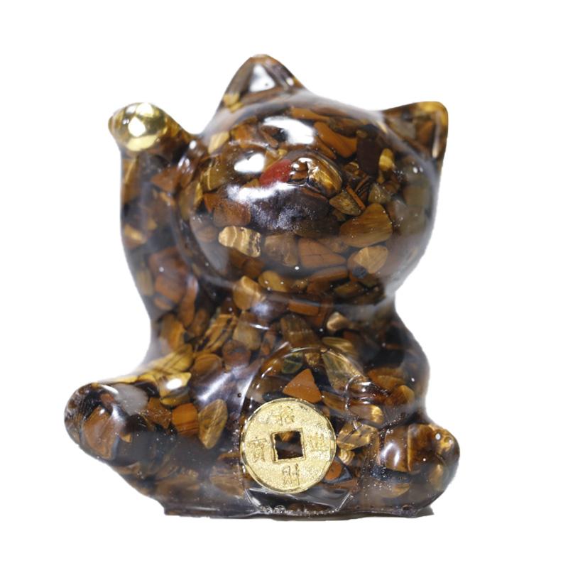 1Pc Resina Gatto Fortunato Cristallo Pietra Decorazione Casa Figurina Animale Regalo