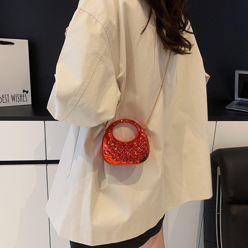 Niche Design Argyle Women's Textured Chain Shoulder Bag with Mini Lipstick Coin Purse