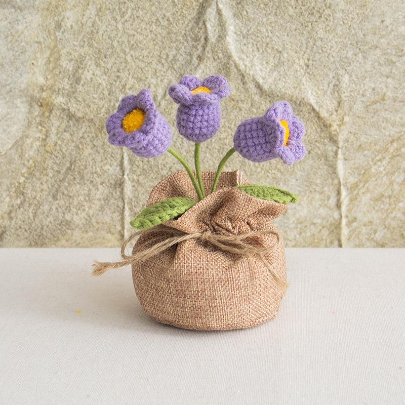 2025 Knitted Flowers Potted Cute Crochet Flowers Knitting Flower Wedding Guest Gift Crochet Rose Sunflower Table Decor