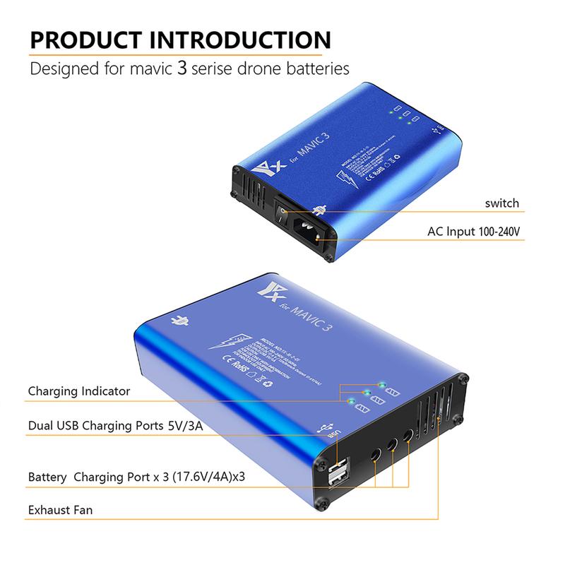 3 Batteries Remote Control Charging Hub with USB Port,Battery Charger for Mavic 3 Storage Mode Charger