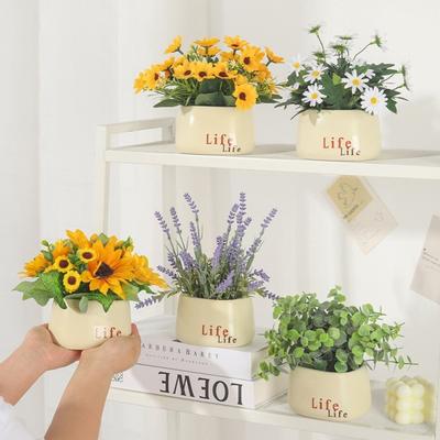Fake Bonsai Eco-friendly Realistic Plastic Silkscreen Simulation Sunflower Bonsai Artificial Potted Plant Simulation Rose Artificial Potted Plant