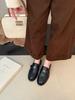 Retro Brown Gold Coin Loafers Women's Autumn and Winter New British Style Thick Heel Single Shoes Small Leather Shoes One Pedal Women's Shoes