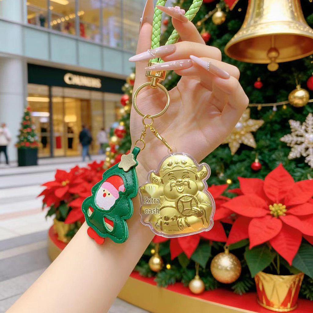 999 Gold Lucky Charm Christmas Apple Keychain - Cute Cartoon New Year Gift