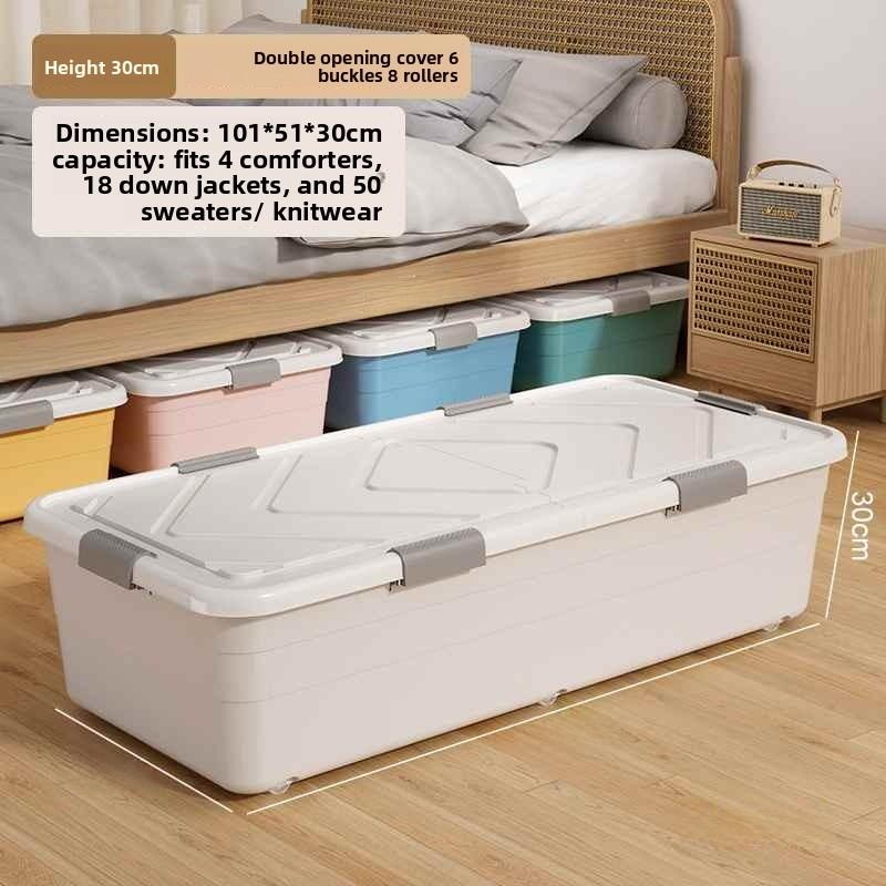 Underbed Storage Box Flat Plastic Drawer Style Shoes Clothes Toys Organizer Box with Wheels Underbed Storage Container
