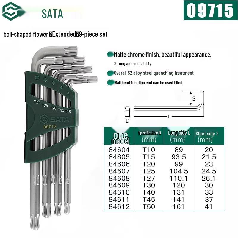 SATA Extra Long Hex & Torx Wrench Set with Ball & Flat Heads