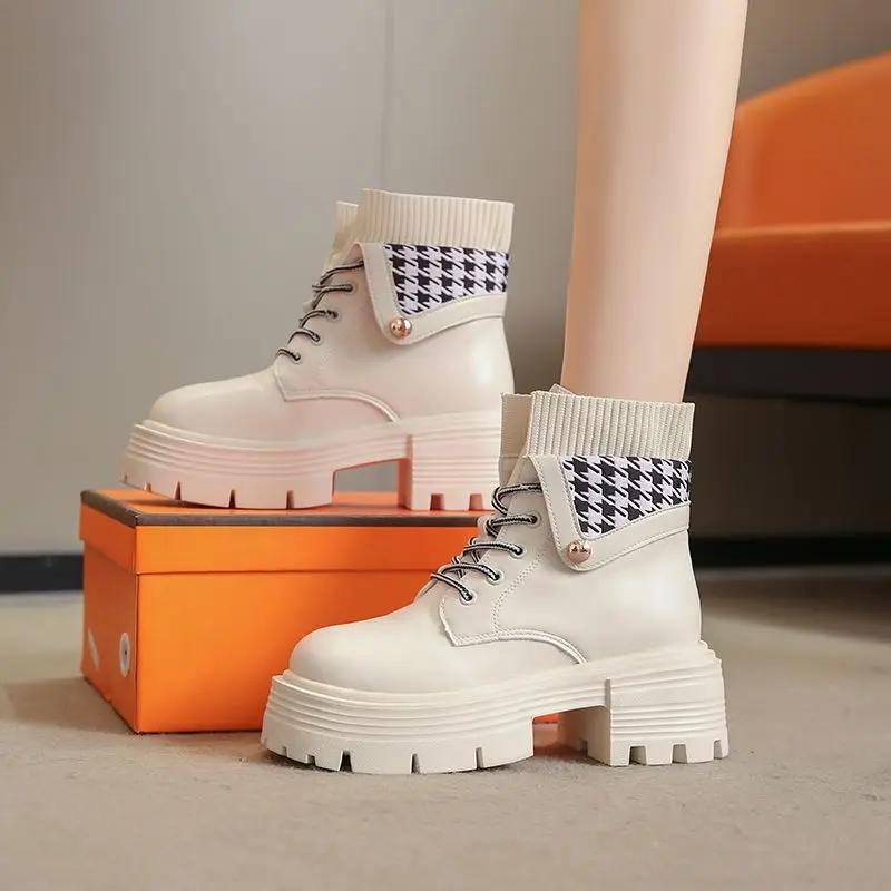 Female Short Shoes Very High Heels Autumn Heeled Booties Lace-up With Laces Women's Ankle Boots Y2k Hot On Offer Trend 2024 Boot