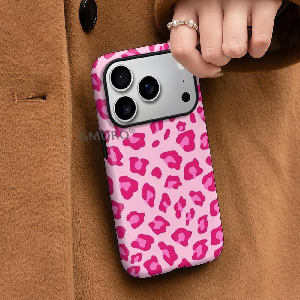 Independent station hot-selling Spice Girl wind powder leopard print mobile phone case iphone16 anti-drop two-in-one film case apple 17pm