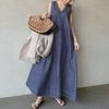 Damen-Maxikleid, locker, ärmellos, Weste, einfarbig, V-Ausschnitt, lockerer Saum, weich, A-Linie, knöchellang, Damen-Sommer-Dating-Kleid