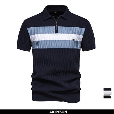New Summer Textured Ribbed Knit Polo Shirt for Men Short Sleeve Breathable and Cool Mens Polo Shirts