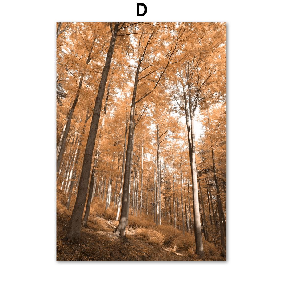 Autumn Mountain Road Lake Deer Forest Leaves Wall Art Print Canvas Painting Nordic Poster Wall Pictures For Living Room Decor