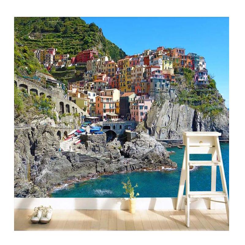 

European Mural Coast Seaside Town Wallpaper Living Room Bedroom Home Wall Decoration Mural 200 cm(W) x 140 cm(H)