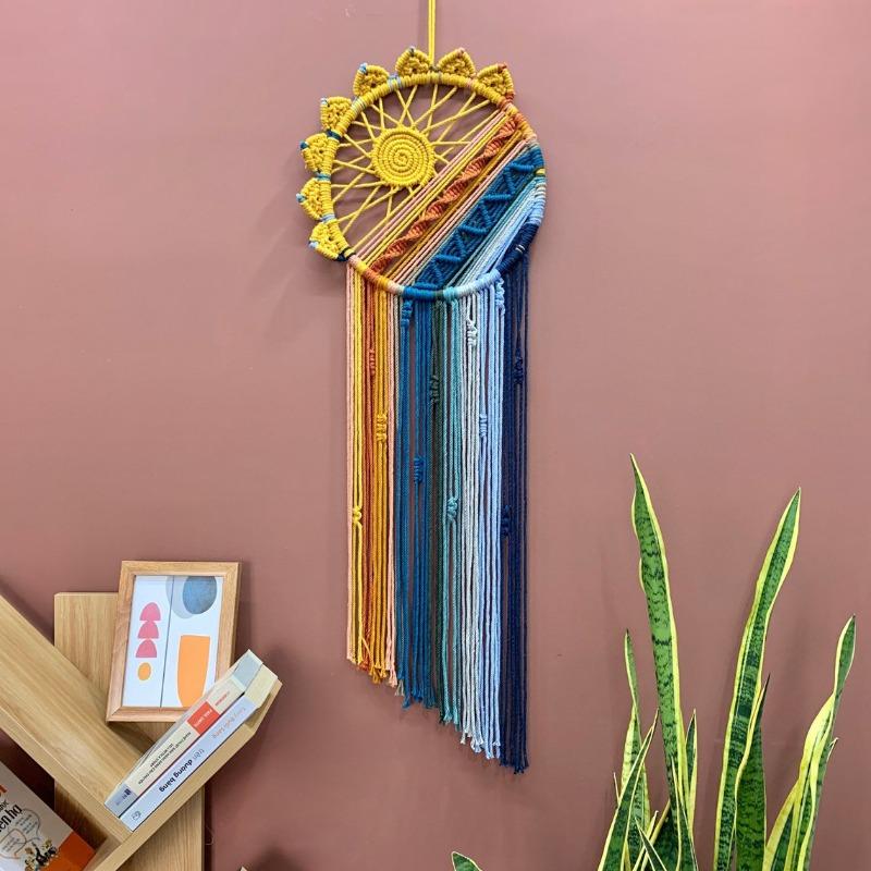1PCS New Colorful Fringe Tapestry  Cotton Bohemian Wall Hanging with Stars Moon Sun Dreamcatcher Decor