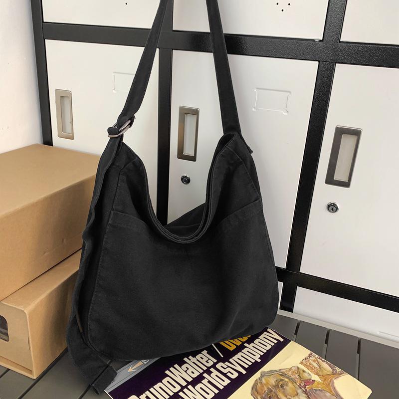 

Женская холщовая сумка кроссбоди большой вместимости - 2024 Простой литературный стиль для студенток чёрный