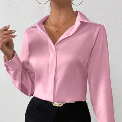 Spring Long Sleeve Solid Office Casual Shirts Women's Clothing Turn Down Collar Tops Elegant Loose Blouses Women Simple Summer Simple Lady Shirt 26393