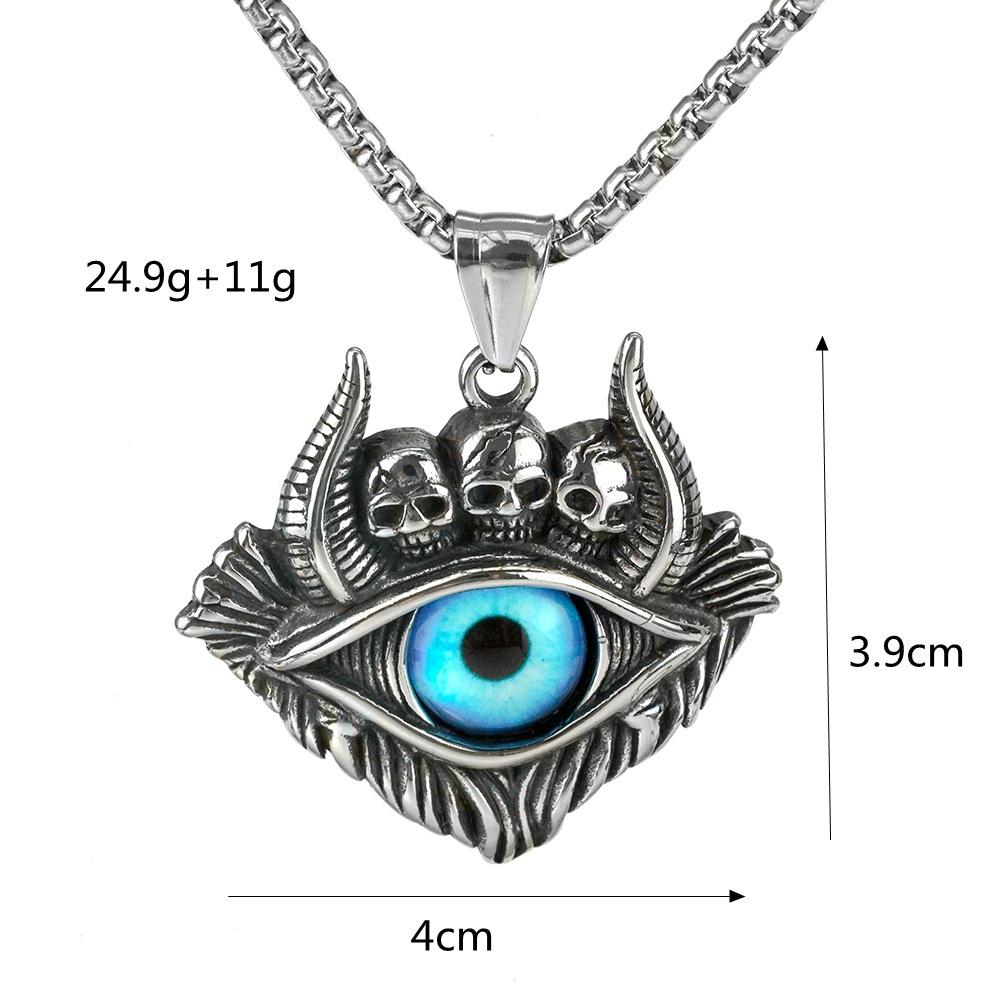 Vintage Style Stainless Steel Men's Necklace With Gemstone Inlaid Evil Eye Pendant