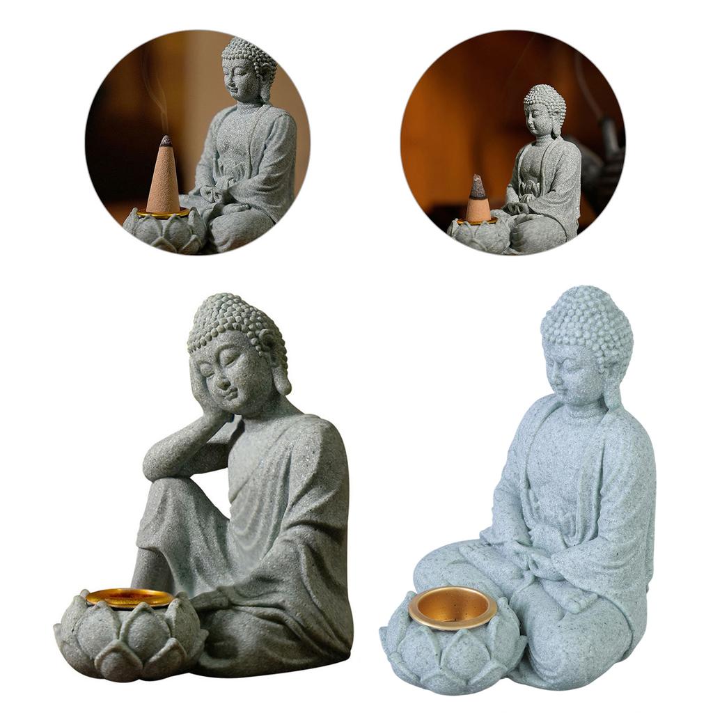 Sitting Buddhas Statue with Tealight Candle Holder Buddhas Figurine Sculpture Insenses Holder for Home and Garden Decors