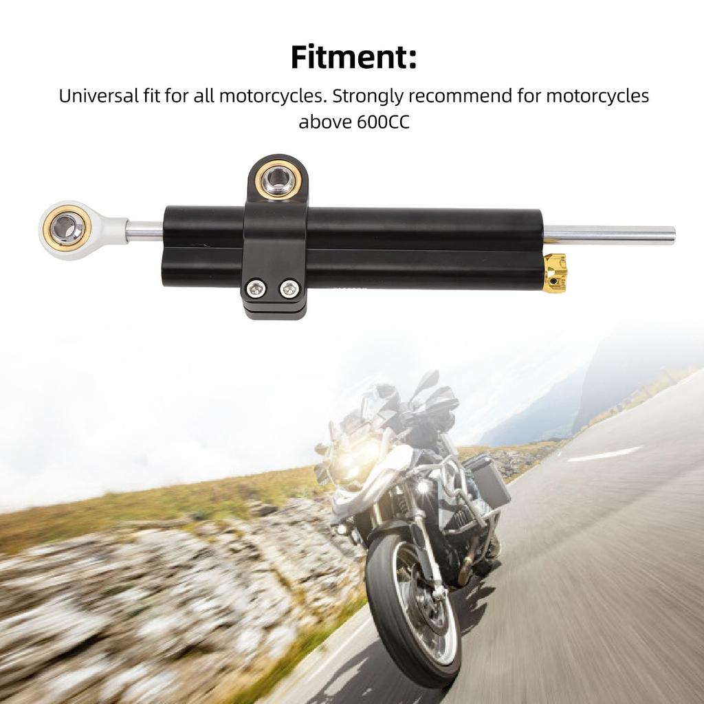 Motorcycle Steering Damper, Adjustable Steering Stabilizer for Improved Stability and Safety, Universal Fit for Motorcycles, Black