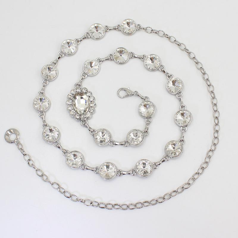 Waist Chain Women'S Decorative Dress Temperament Rhinestone Inlaid Metal Belt Hook Adjustment Waist Trouser Chain