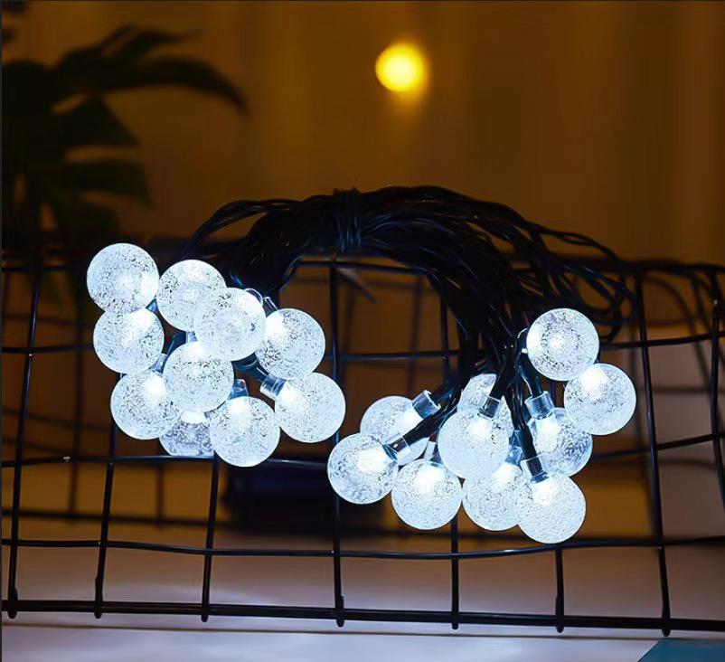 Solar LED String Lights - Bubble Ball Outdoor Decorations, Waterproof for Courtyard, Ground Plug, Eaves, Christmas.