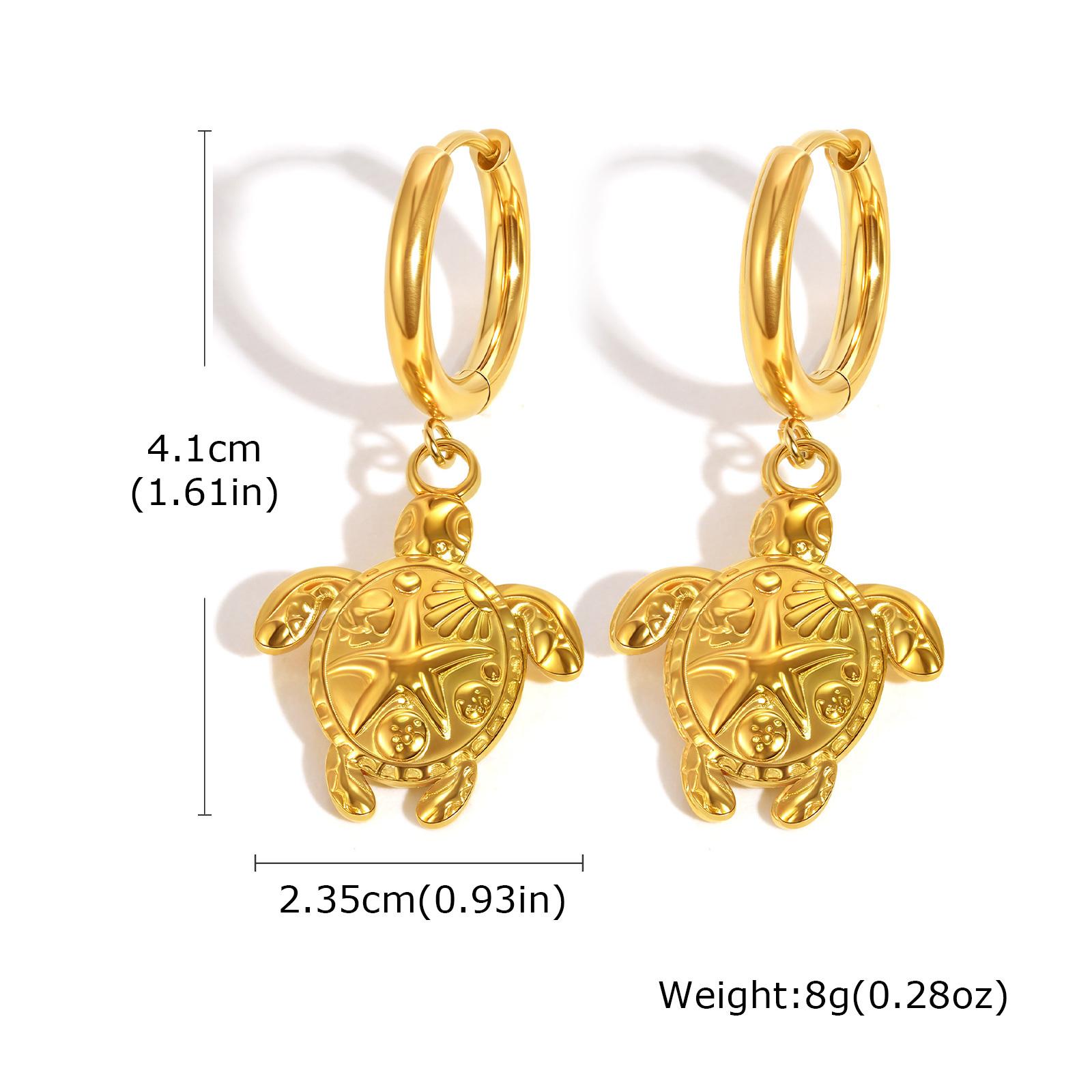 

Women Sea Turtle Dangle Earrings, Gold Plated Staianless Steel Animal Turtle Drop Hypoallergenic Jewelry