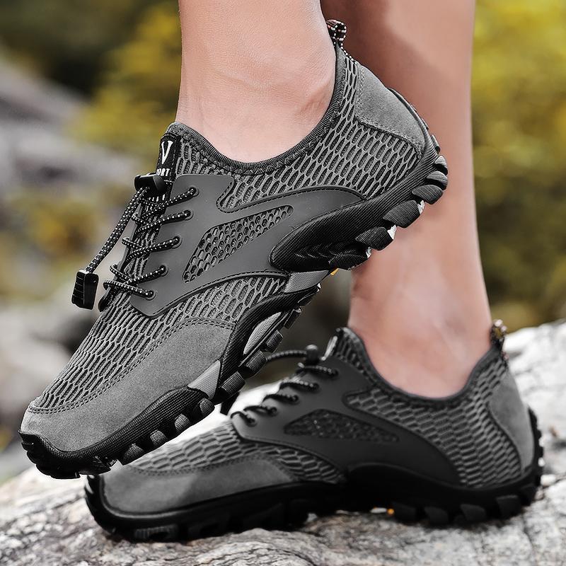 Men's Mesh Summer Casual Hiking Soft Soled River Tracing Water Sports Breathable Anti Slip Flat Bottomed Beach Walking Shoes