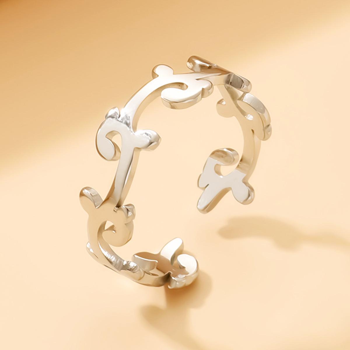 Fresh Forest Vine Leaves Adjustable Stainless Steel Open Ring - Retro Ethnic Style for Girls