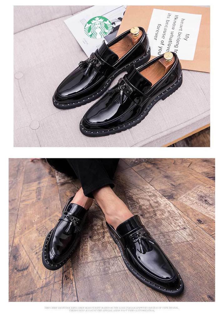 Men's Autumn Glossy Leather Slip-On Shoes: Trendy British Style Casual Loafers