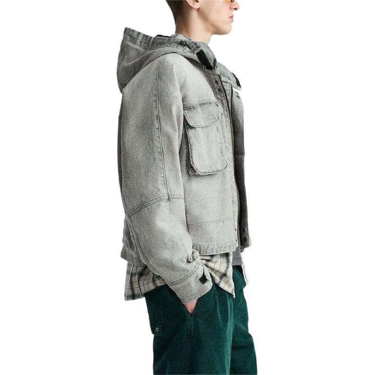 Zara Solid Color Zipper Vintage Barn Style American Retro Work Jacket Men Jacket Light-Gray 1538428-811