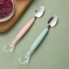 Stainless Steel Baby Food Spoon 304 Double Head Fruit Puree Scraper Silicone Soft Infant Feeding Utensil Complementary Food Tool
