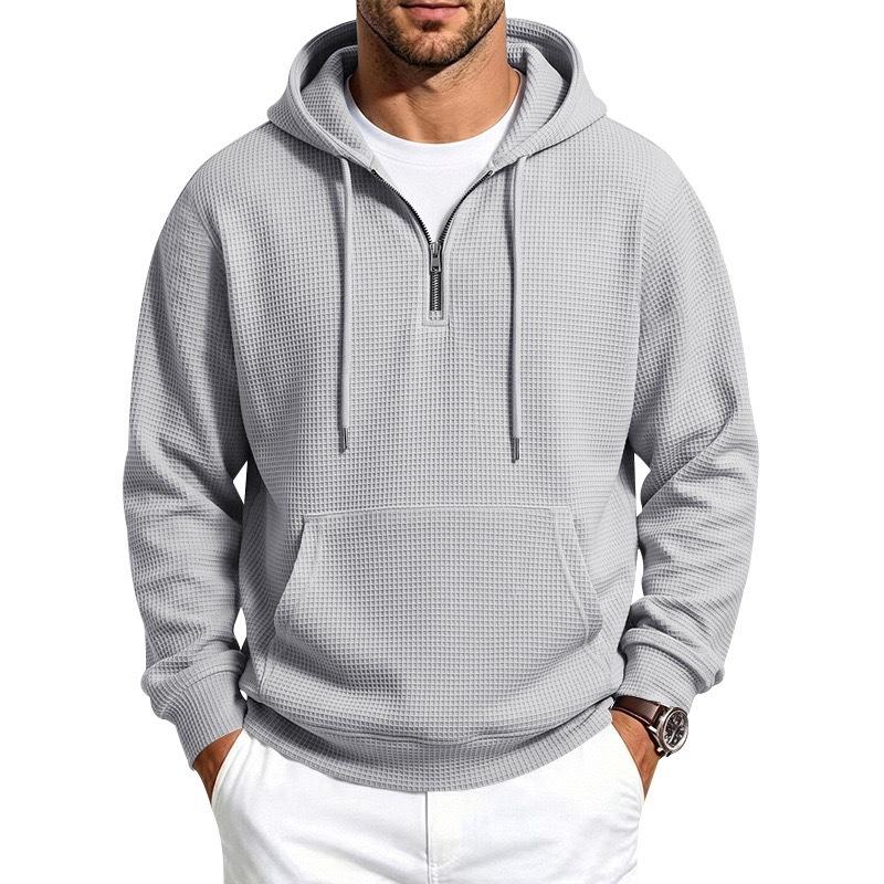 Men’s Autumn/Winter Half-Zip Hooded Sweatshirt with Kangaroo Pockets – Loose-Fit Casual Long-Sleeved Hoodie