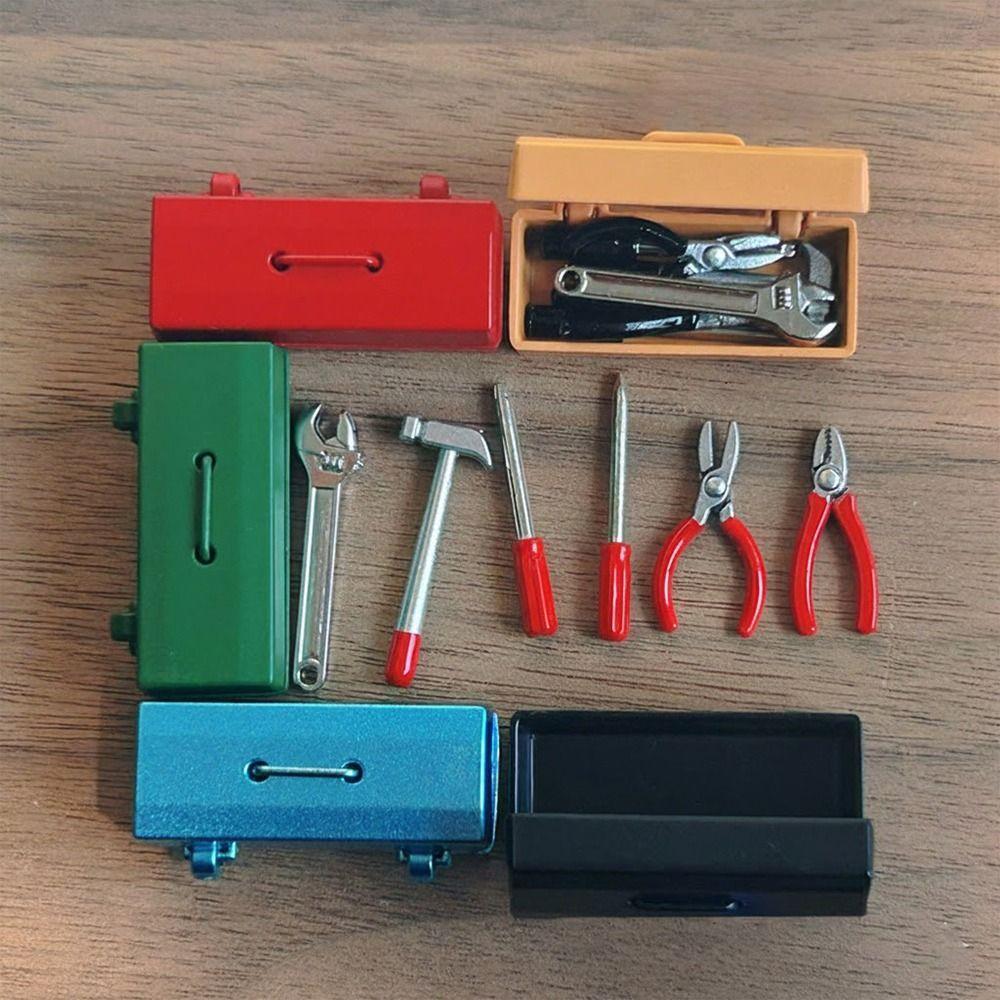 1:12 Scale Dollhouse Toolbox with Storage Box Red Handle Miniature Toolbox Hammer Wrench Simulation Model Dolls Accessories Gift