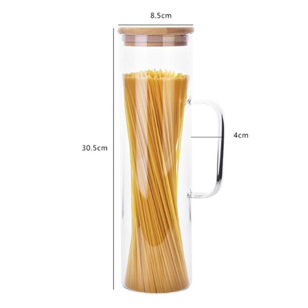 Kitchen Noodle Box Bamboo Wood Lid Noodle Storage Box with Handle High Borosilicate Glass Sealed Jar Food Storage Flour Containe