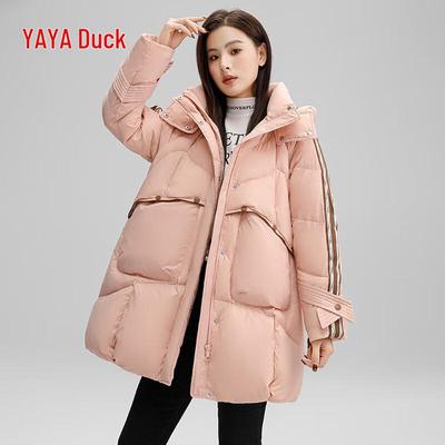 YAYA Women's Hooded Loose-Fit Mid-Length Winter Down Jacket
