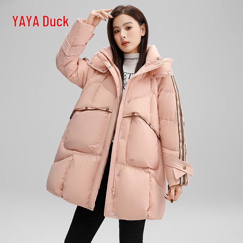 YAYA Women's Hooded Loose-Fit Mid-Length Winter Down Jacket